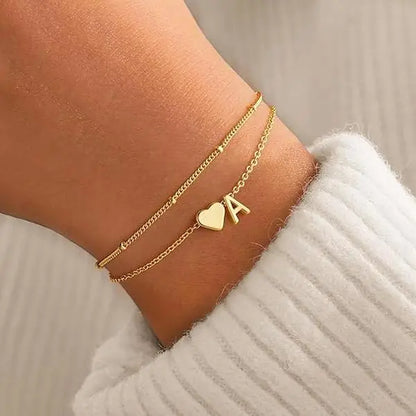 Women's Layered Heart Initial Bracelet Sets - Adjustable Heart, Letter Link, Exquisite Fashion Costume Jewelry Accessories, Birthday Christmas Gifts, Princess Charm Bracelets & Bangles,GF Gift Jewelry for Women TikTokShopFallDealsForYou