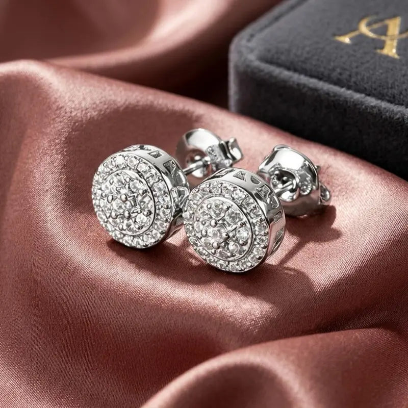 Moissanite Stud Earrings for Men Women 14K Gold Plated S925 Sterling Silver 6mm Round Halo Cluster Iced Out, Hypoallergenic Secure Friction Backs for Everyday & Special Occasions with Gift Box