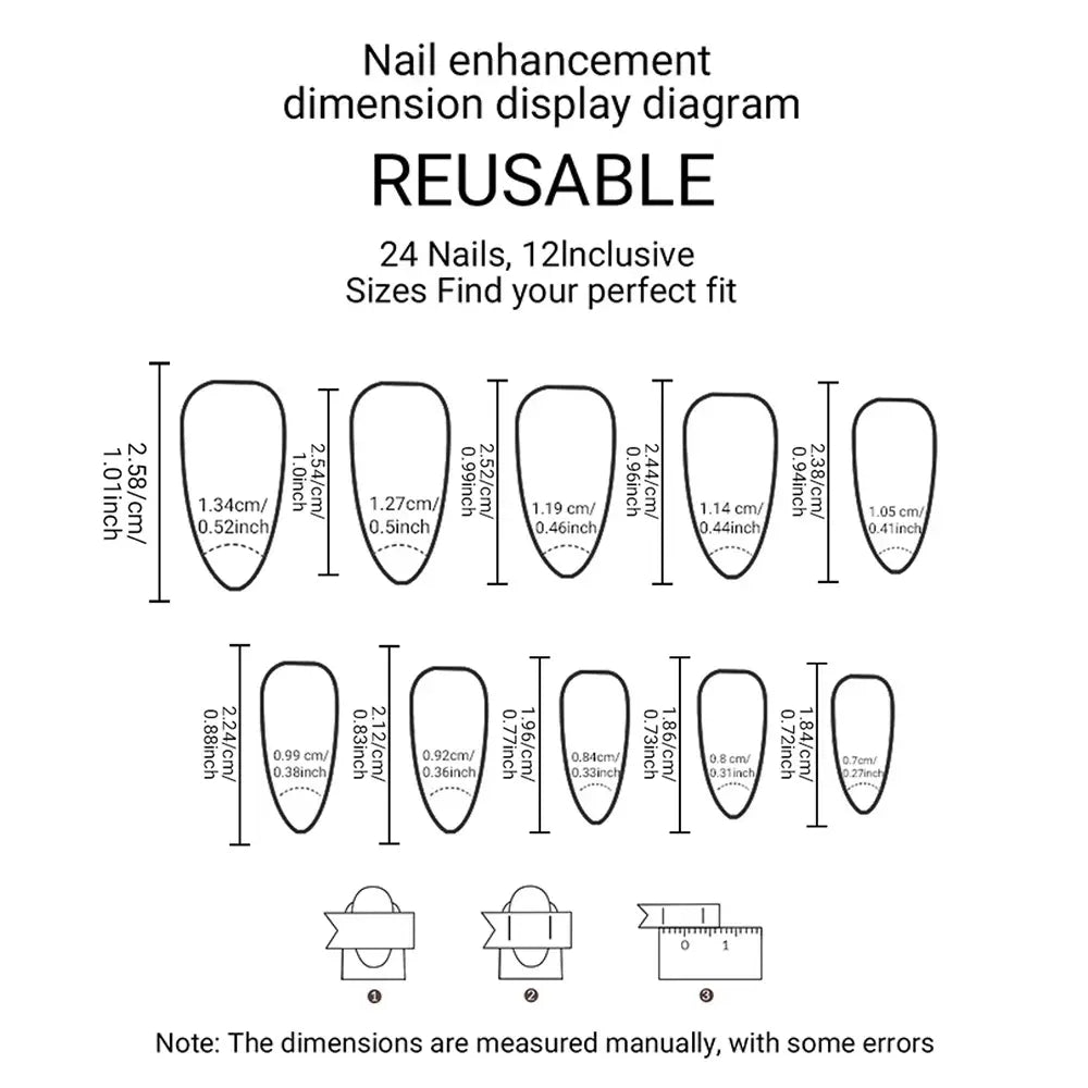 624pcs Almond Press-On Nails Set, French Style, Polka Dot, Striped, Ladybug Design, Acrylic, Summer Nail Art, 24 Mixed Styles, Fake Nails