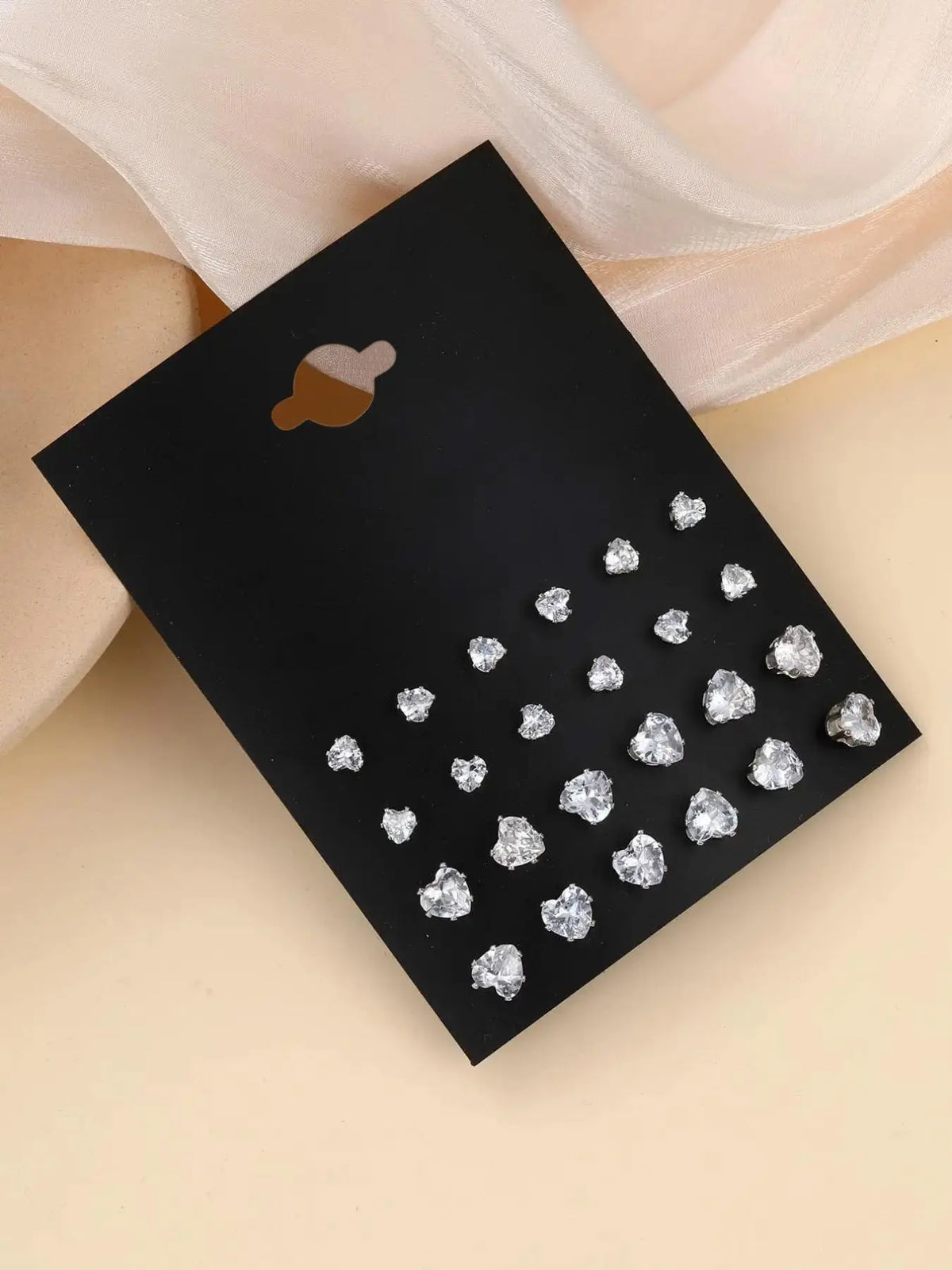 12 Pairs Women's Elegant Heart Design Stud Earrings, Rhinestone Decor Stud Earrings, Fashion Accessories for Women & Girls, Heart Shaped Earrings