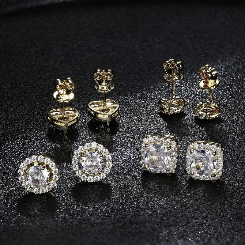 4 Pairs Trendy Sterling Silver CZ Stud Earrings for Women 14K Waterproof Gold Plated Brilliant Celtic Heart Big Stud Earrings Set Cubic Zirconia Earrings Studs for Sensitive Ear, Heart Shaped Earrings, Artificial Zirconia Earrings, Jewelry For Women