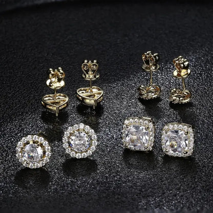 4 Pairs Trendy Sterling Silver CZ Stud Earrings for Women 14K Waterproof Gold Plated Brilliant Celtic Heart Big Stud Earrings Set Cubic Zirconia Earrings Studs for Sensitive Ear, Heart Shaped Earrings, Artificial Zirconia Earrings, Jewelry For Women