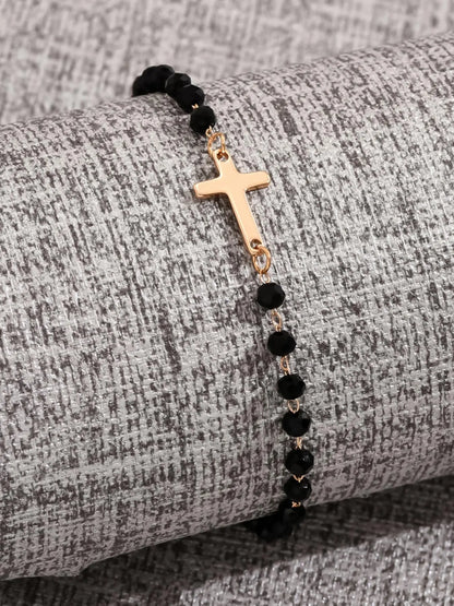 Fashion Cross Charm Decor Bracelet, Cross Beads Bracelet, Beaded Bracelets, Fashionable Temperament Beaded Design Hand Jewelry for Party, Daily Clothing Decor for Girl, Trendy All-match & Exquisite Jewelry for Birthday Gift, Fashionable Bracelet Style