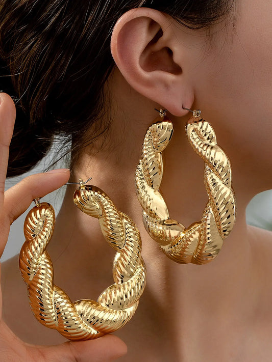 Fashion Classic Twist Rope Alloy Earrings, Fashionable Hoop Shape Earrings for Women, Perfect for Daily Wear and Holidays, Stylish and Unique Jewelry Accessories