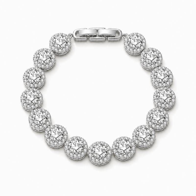 Halo Tennis Bracelet for Women, Sparkling Linked Statement Jewelry for Weddings and Evening Wear