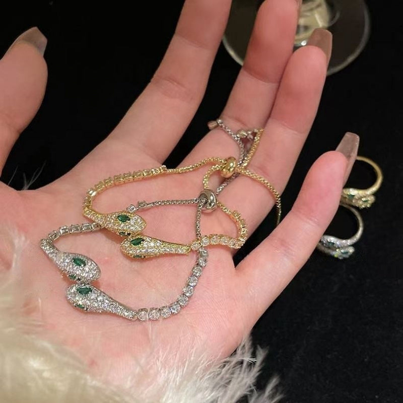Individual Zirconia Snake Flower, Light Luxury Premium Feel Serpent Bangle, Women'S Fashion Temperament Niche Design Hand Jewelry