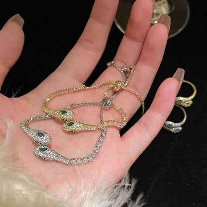 Individual Zirconia Snake Flower, Light Luxury Premium Feel Serpent Bangle, Women'S Fashion Temperament Niche Design Hand Jewelry