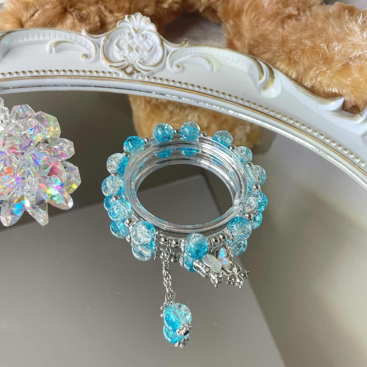 1pc Fashionable Elegant Exquisite Girly Style Double Butterfly Glass Bead Bracelet, Suitable for Spring Summer Wear And Gift