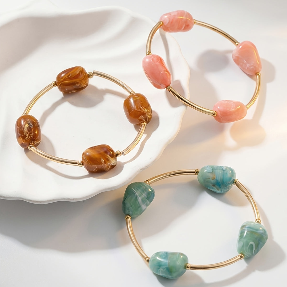 3pcs Bohemian Stone Bead Bracelets for Women - Plated Stackable Multi-Color Beaded Jewelry, Ethnic Suitable for Daily Wear, Parties, Vacations, Gift, Middle East/Ramex/African, Year-Round Versatile