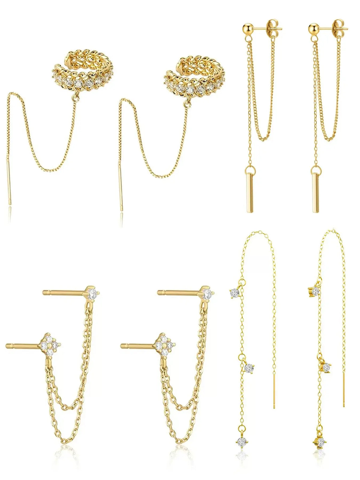 4 Pairs Huggie earrings for women High Quality Earrings Jewelry Dainty Gold Earrings Tassel Chain Drop Dangle Small Hoop Earrings Stud earrings for Women Teen Cubic Zirconia Sparkling Earrings Clip Womens earrings