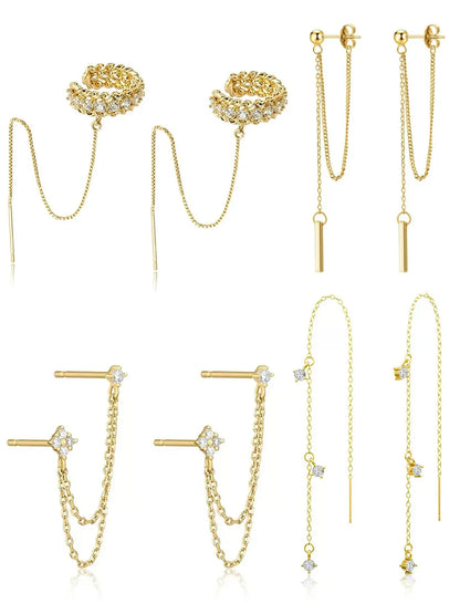4 Pairs Huggie earrings for women High Quality Earrings Jewelry Dainty Gold Earrings Tassel Chain Drop Dangle Small Hoop Earrings Stud earrings for Women Teen Cubic Zirconia Sparkling Earrings Clip Womens earrings