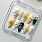10Pcs Handmade Press On Nails Reusable Medium Handmade Acrylic Press Nails New Summer Collection, Cute Elegant Luxury Cat Eye Design, Ocean Inspired, High Quality Soft Sophisticated Look for Women Nail Art