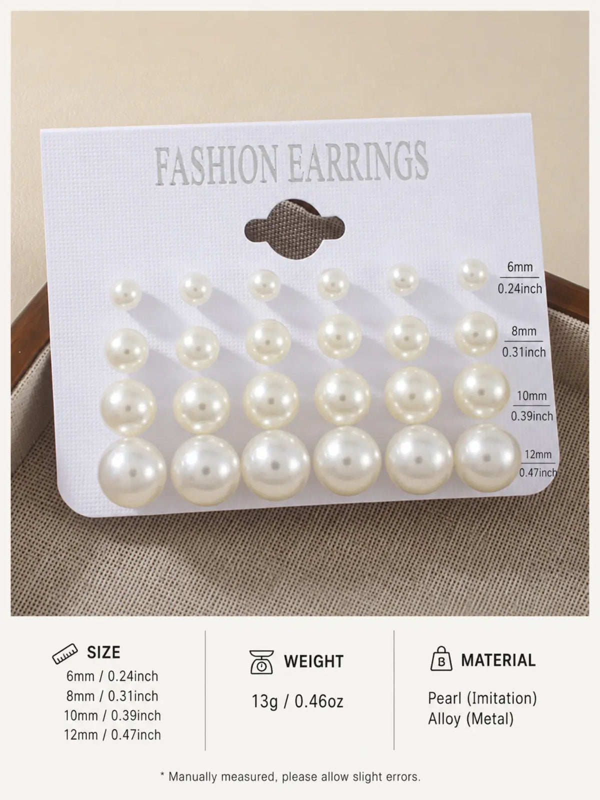 12 Pairs Classic Faux Pearl Stud Earrings Set for Women, Stud Earring Pack, Earrings Studs, Assorted 6mm-12mm Round Pearl Earrings, Minimalist Elegant Jewelry Collection, Timeless Everyday Earrings for Work, Party, Wedding, Vacation, Gift