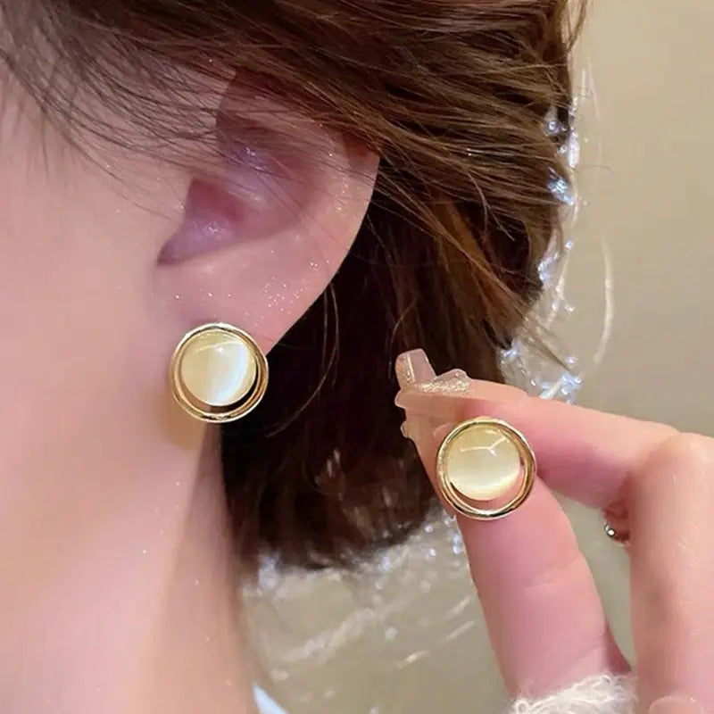 Women's 6-Pair Retro Elegant Hong Kong-Style Glossy Round Square Studs Set, Fashionable Earrings, Fine Stud Earrings, Elegant Jewelry Accessory, Costume Jewelry for Women