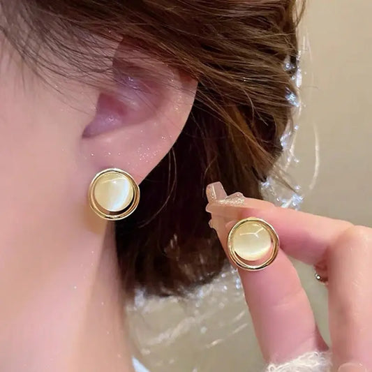 Women's 6-Pair Retro Elegant Hong Kong-Style Glossy Round Square Studs Set, Fashionable Earrings, Fine Stud Earrings, Elegant Jewelry Accessory, Costume Jewelry for Women