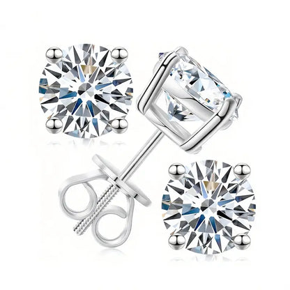 Round Silver-Plated Zircon Stud Earrings - 2-Carat (x2), 8mm, Screw-Back Closures, 4 Total Carats, Precision-Cut, Unisex Custom-Made Jewelry, Secure Fit, Silver-Plated Finish Resists Dullness, Elegant Bling Accessory, Milestone Moment Gift