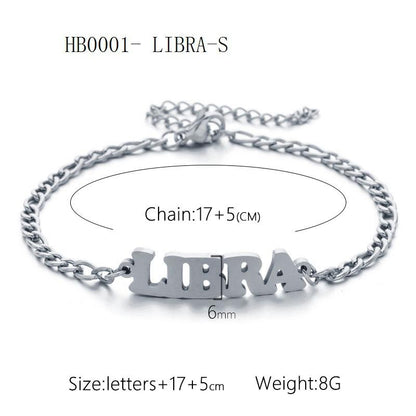 Women's 3:1 Fergal Constellation Bracelets for Women - Hypoallergenic Tarnish Proof Stainless Steel, Waterproof, English Letter Accents, Golden & Silvery Metal Chain Link, Zodiac Signs Female All Seasons Daily Wear Costume Jewelry