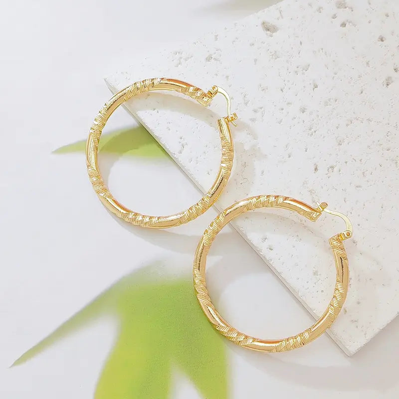 Women's Elegant Twisted Gold Shiny Huggie Earrings - Faceted Diamond-Cut Textured, Lightweight Comfortable Female Costume Jewelry, Earrings for Women for Party & Daily Wear, Gold Shiny Earrings