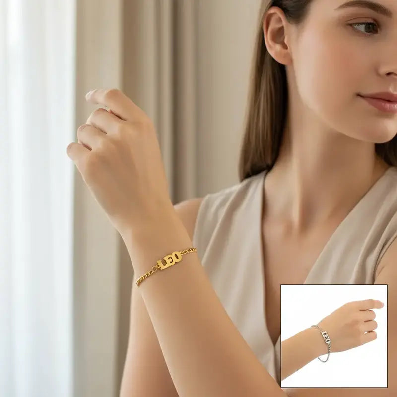 Women's 3:1 Fergal Constellation Bracelets for Women - Hypoallergenic Tarnish Proof Stainless Steel, Waterproof, English Letter Accents, Golden & Silvery Metal Chain Link, Zodiac Signs Female All Seasons Daily Wear Costume Jewelry