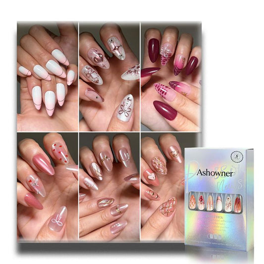 6 Packs (144 Pcs) | Reusable Press on Nails | Stick on Nails 12 Sizes-6 Styles|cute nails, Reusable Nails