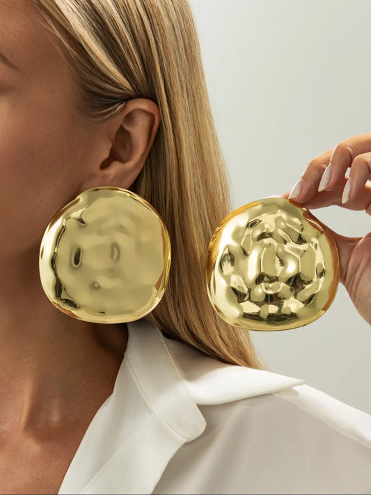 Boho Geometric Irregular Round Hammered Texture Fold Fashion Women Statement Earrings Set, Fashionable Earrings, Trendy Jewelry, Luxurious Exaggerated Party Exquisite Jewelry Gift