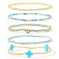 SHINUS BOHO Bracelet Stack for Women, 5-Piece Bohemian Layered Set with Colorful African Vinyl Beads and Gold-Plated Cross Charm, Stretch Beach Jewelry, Jewelry For Women, Teenage Girls Gifts, Beach Wear, Wrist Stack, Fashion