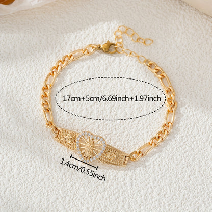 1pc of Women'S Fashion Bracelet, Charming, Easy And Exquisite Synthetic Zirconia Inlaid Hollow Love Heart Portrait Decoration Metal Chain Bracelet, Party Banquet Jewelry Additions, Friendship Gift