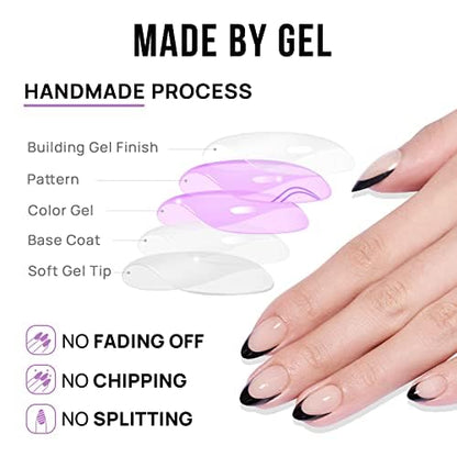 BTArtbox Halloween Press On Nails, French Tip Almond Nails, 32 Pcs Full Kit