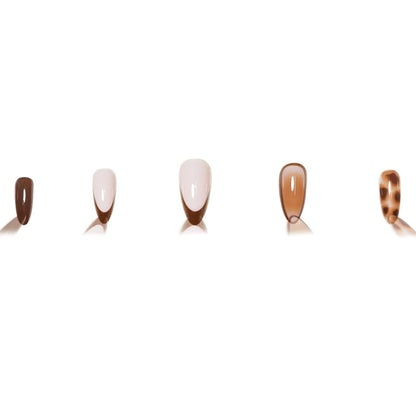 Almond Press on Nails Medium French Tip Fall Fake Nails with Brown Leopard Design Acrylic Nails Glossy False Nails Press ons Full Cover Glue on Nails for Women Manicure 24Pcs
