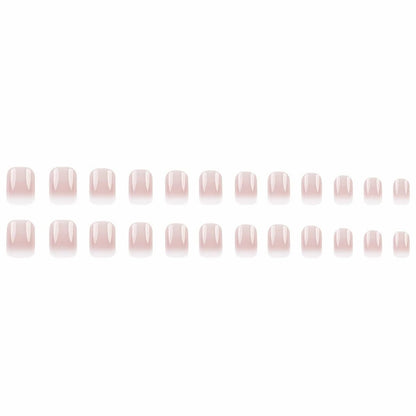 Short Square Press on Nails French Fake Nails Ombre Acrylic Nails Press on Full Cover Glossy False Nails Artificial Stick on Nail for Women Manicure Decoration 24PCS