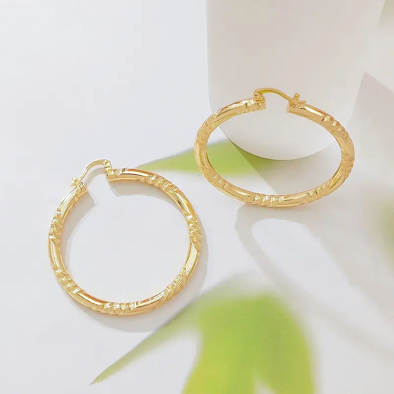 Women's Elegant Twisted Gold Shiny Huggie Earrings - Faceted Diamond-Cut Textured, Lightweight Comfortable Female Costume Jewelry, Earrings for Women for Party & Daily Wear, Gold Shiny Earrings