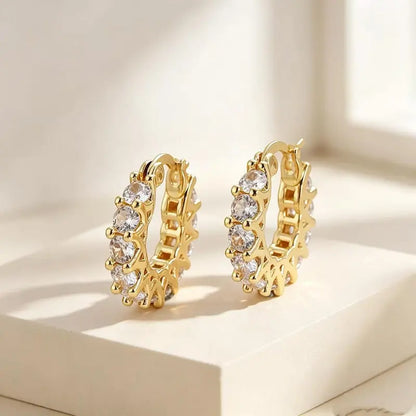 DDSC  Exquisite 3-Pair 14K Gold Plated Layered Hoop Earring Set for Women, Geometric and Round Huggie Earrings with Hinged Clasps, Model DDES0407