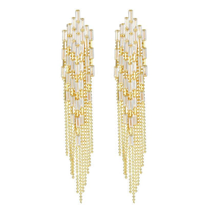 Tewiky 14K Gold Plated Long Tassel Earrings for Women,Chain Tassel Threader Earrings Trend Dangling,Trendy Hypoallergenic Bride Party Prom Jewelry and Women Gifts For Mother's Day gifts summerwins-LB