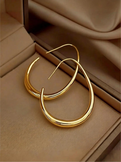 Hypoallergenic Gold Teardrop Hoop Earrings for Women ，Gold Plated Stainless Steel Large Oval Hoops, Tarnish Resistant, Comfortable Lightweight Earrings for Sensitive Ears, Ideal for Daily Wear & Gifting, High Quality Earrings, Stylish Jewelry
