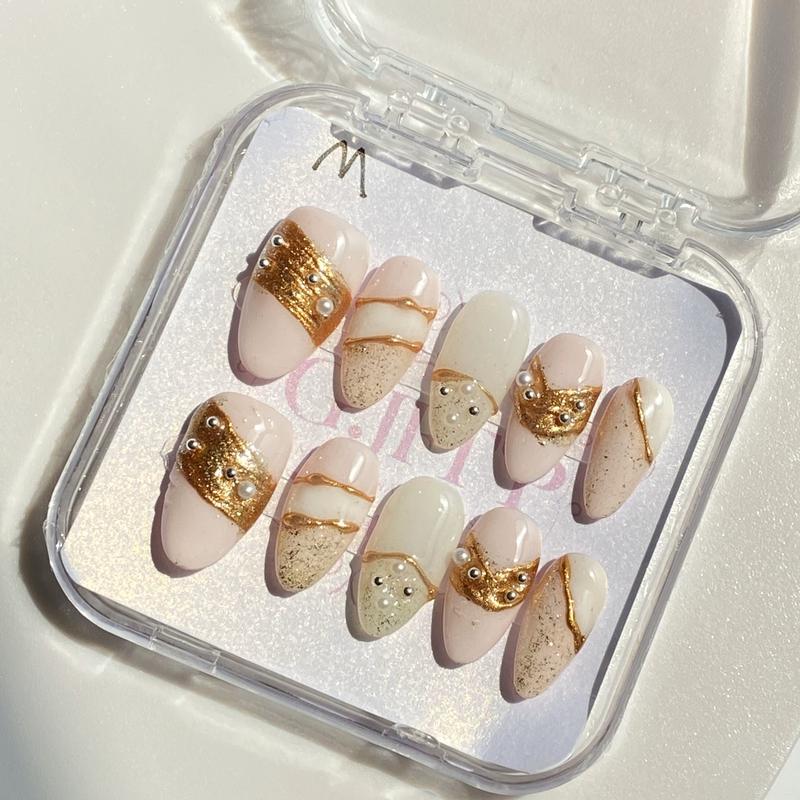10Pcs Handmade Press On Nails Reusable Medium Handmade Acrylic Press Nails New Summer Collection, Cute Elegant Luxury Cat Eye Design, Ocean Inspired, High Quality Soft Sophisticated Look for Women Nail Art