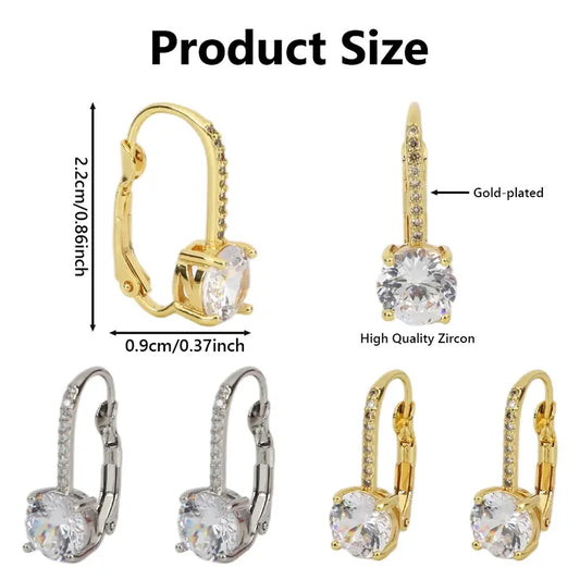 2 Pairs Earrings for Women Hypoallergenic - Silver Earrings Yellow Gold Plated D Color Round Cut Earrings for Her