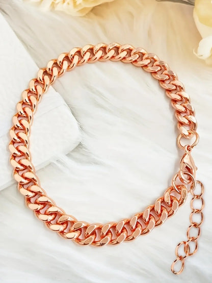 Pure Copper Cuban Chain Bracelet, 5–12 mm Wide Chunky Link Unisex Copper Metal Bracelet, Handmade Concave Chain Jewelry for Men and Women, Cuban Link Bracelets