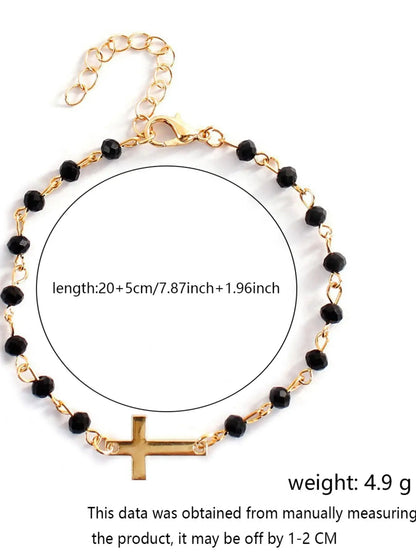 Fashion Cross Charm Decor Bracelet, Cross Beads Bracelet, Beaded Bracelets, Fashionable Temperament Beaded Design Hand Jewelry for Party, Daily Clothing Decor for Girl, Trendy All-match & Exquisite Jewelry for Birthday Gift, Fashionable Bracelet Style