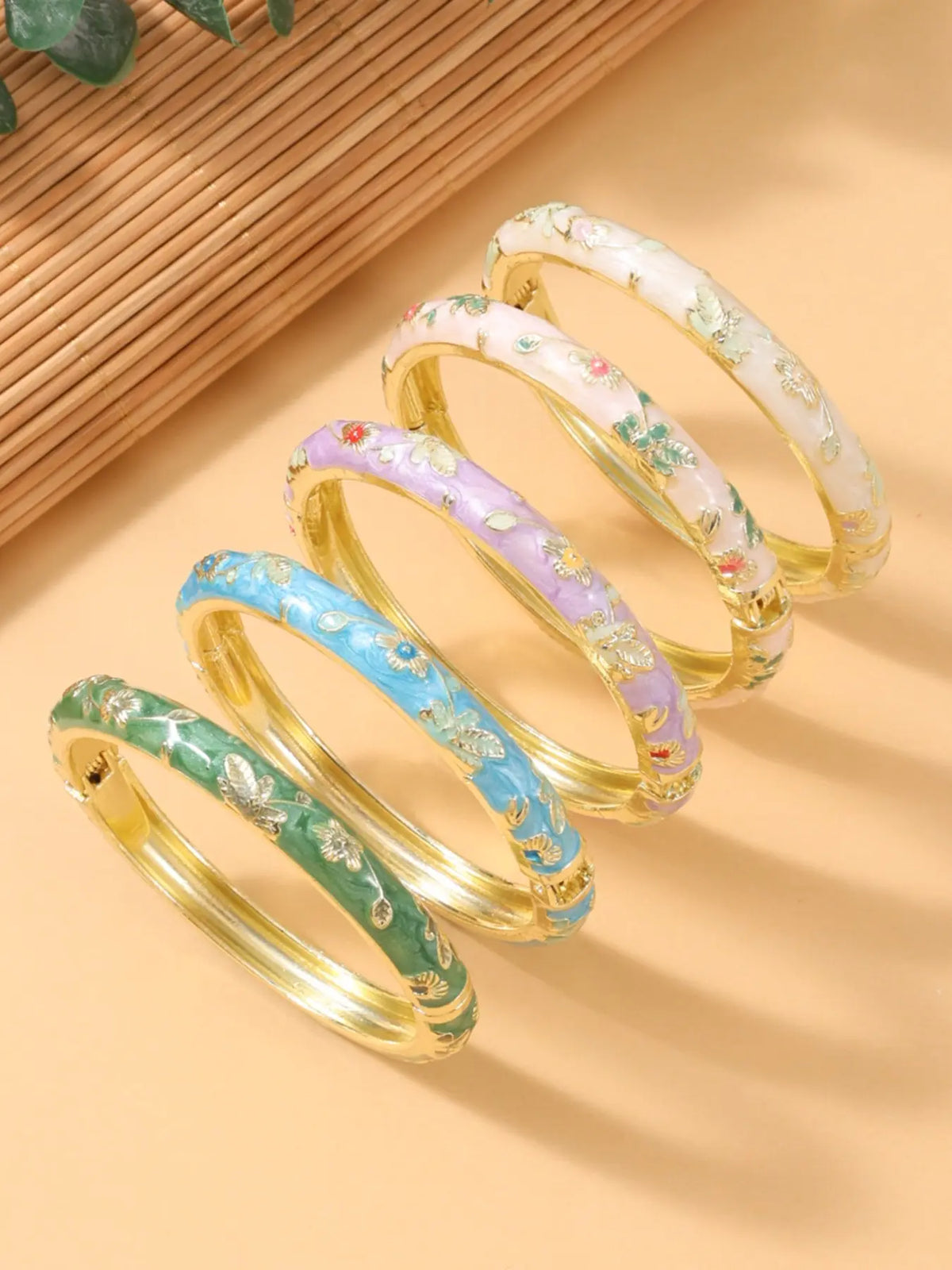 5 Pcs Ladies Cloisonné Enamel Bracelets, Elegant All-Over Print, Perfect Gift for Teachers, Moms, Birthdays, Christmas, Thanksgiving