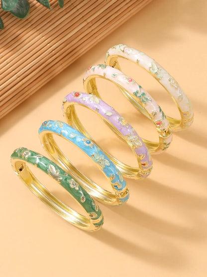 5 Pcs Ladies Cloisonné Enamel Bracelets, Elegant All-Over Print, Perfect Gift for Teachers, Moms, Birthdays, Christmas, Thanksgiving