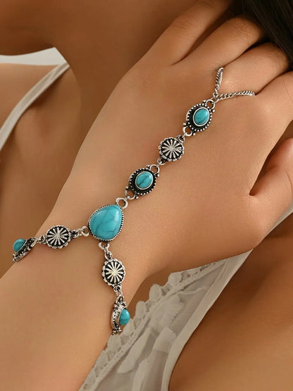Women's Vintage Ethnic Style Bracelet, Elegant Jewelry Bracelet, Boho Style Bracelet, High Quality Bracelet, Summer Bohemian Design, Zinc Alloy Material, Geometric & Water Drop Patterns, Metal Finish, Bohemian Bracelets