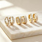 DDSC  Exquisite 3-Pair 14K Gold Plated Layered Hoop Earring Set for Women, Geometric and Round Huggie Earrings with Hinged Clasps, Model DDES0407