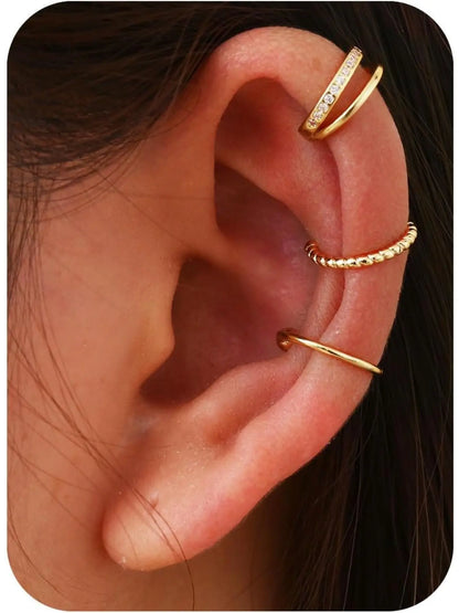 3 Pieces Ear Cuff Earrings for Women Earcuffs Gold/Silver Adjustable Clip On Earrings Fake Earrings, Non Pierced Jewelry, Cartilage Helix Wrap Earring Set