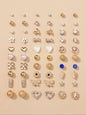 30 Pairs Fashion Elegant Rhinestone Decorated Bow Heart Leaf Design Stud Earrings, Earring Set, Daily Casual Versatile Accessories For Women & Girls, Matching Jewelry, Stud Earring Pack