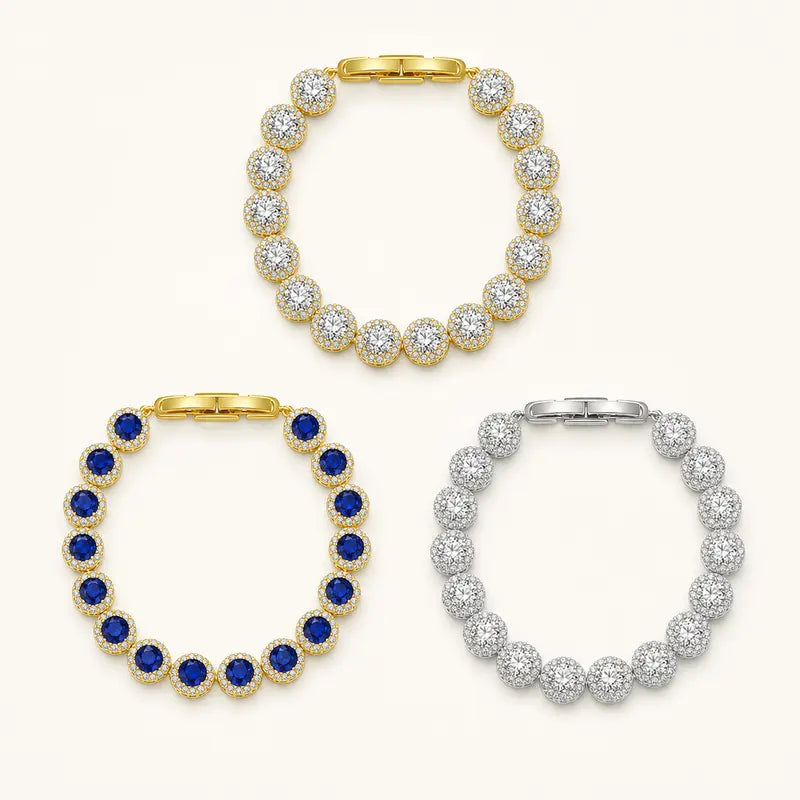 Halo Tennis Bracelet for Women, Sparkling Linked Statement Jewelry for Weddings and Evening Wear