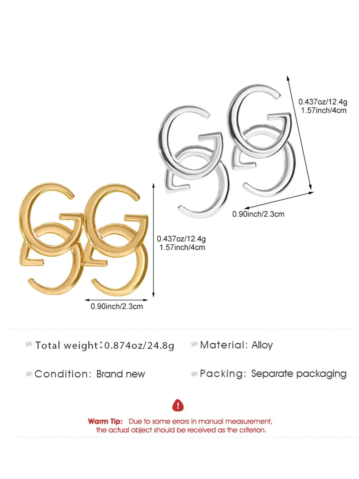 Elegant Twin G Letter Classic Style Stud Earrings, High Quality Studs Earrings, Fashionable Office Party Jewelry for Daily Wear, Perfect for Complements Shirts and Suits, Fashionable Jewelry Accessories