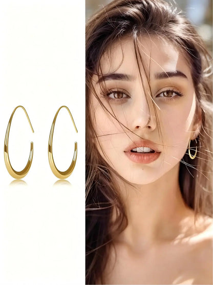 Hypoallergenic Gold Teardrop Hoop Earrings for Women ，Gold Plated Stainless Steel Large Oval Hoops, Tarnish Resistant, Comfortable Lightweight Earrings for Sensitive Ears, Ideal for Daily Wear & Gifting, High Quality Earrings, Stylish Jewelry