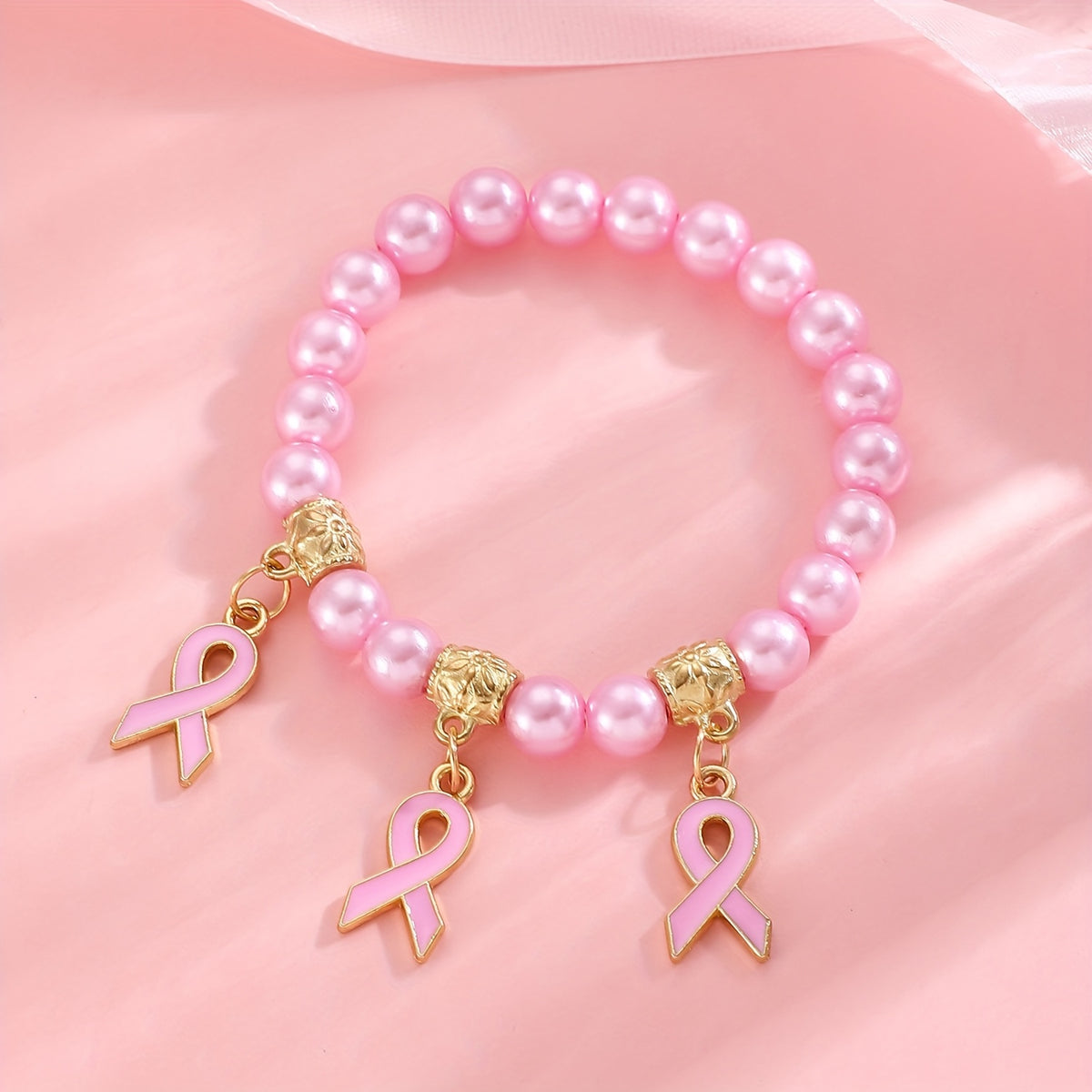 An Exquisite and Elegant Niche Light Luxury Pink Beaded Bracelet for Women, Suitable for Daily Versatile Wear, Designed to Support Breast Cancer Awareness