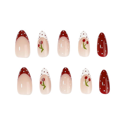 Medium Almond Press On Nails - Polka Dot & Cherry