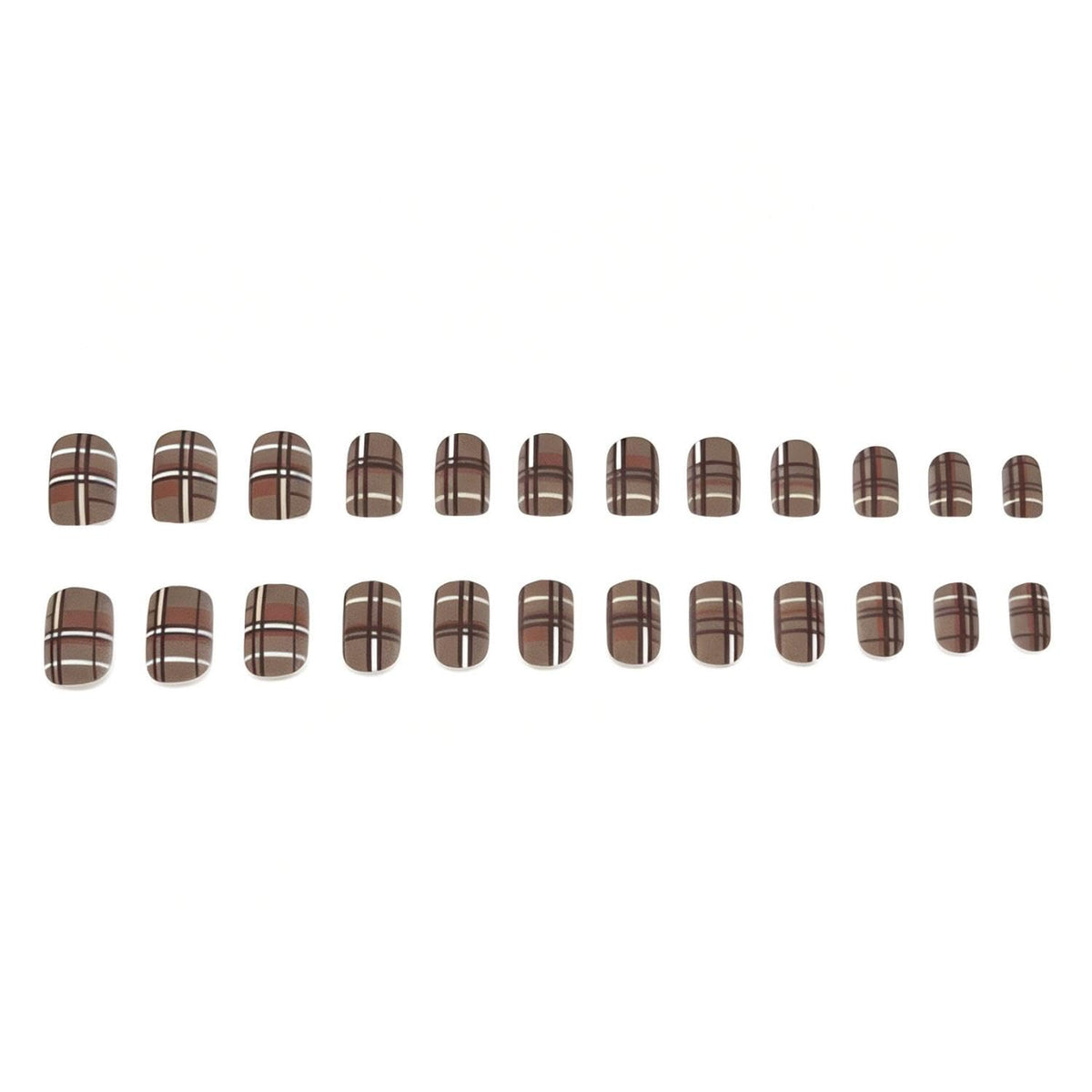 24Pcs Fall Press on Nails Short Square Fake Nails with Plaid Design Matte Khaki Artificial Nails Reusable Acrylic Nail Full Cover for Women and Girls Nail Decorations